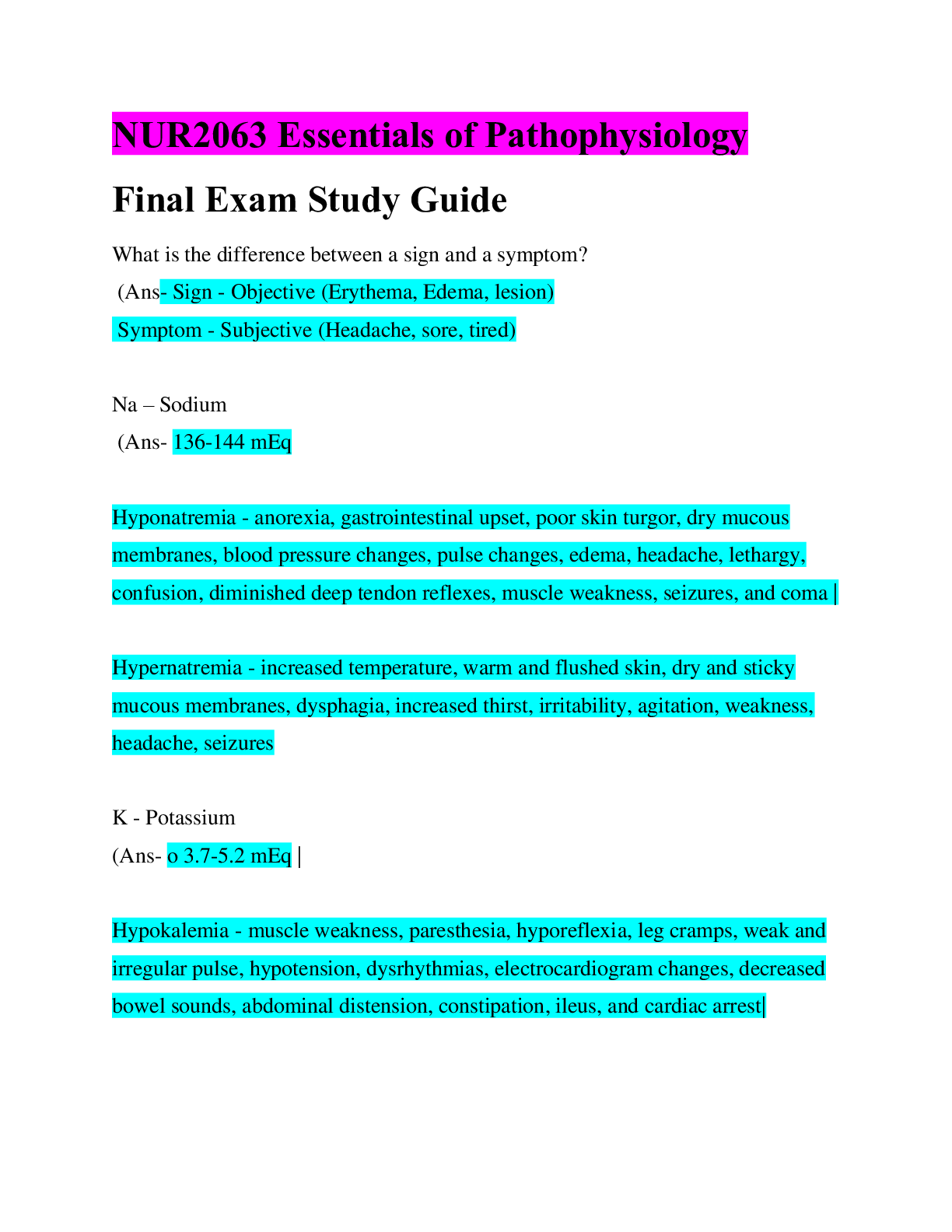 Preview image for NUR2063 Essentials of Pathophysiology Final Exam Study Guide (Latest 2022:2023)